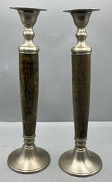 Decorative Metal/veneer Candlestick Holders - 2 Total