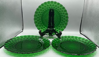Anchor Hocking Forest Green Bubble Glass Plate Set - 3 Total