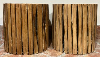 Natural Stacked Wood End Tables - 2 Total