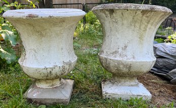 Cement Garden Planters With Drain Holes - 2 Total