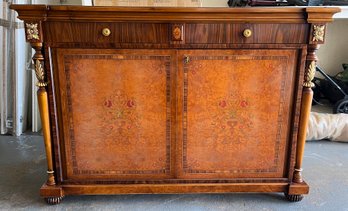 Italian Marquetry Inlaid Solid Wood Buffet - Key Included