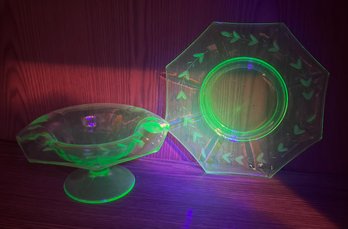 Uranium Glass Plate And Candy Dish