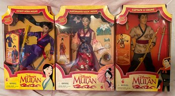 1997 Mattel Disneys Secret Hero Mulan / Captain Li Shang / Matchmaker Magic Mulan Dolls - NEW In Box - 3 Total