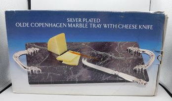 Godinger Marble Silver-plated Tray W Cheese Knife NEW IN BOX