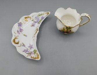 Limoges Crescent Plate & Aynsley Creamer, 2 Piece Lot