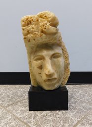 Alabaster Carved Face Statue, 17.5' Tall