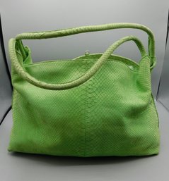 Berg Italy Leather Snakeskin Embossed Green Shoulder Purse