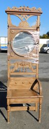 Carved Wooden Coat Hat Rack With Oval Glass