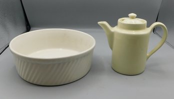 HALL Ceramics Casserole Dish And Hall Ceramics Tea Pot, 2 Piece Lot