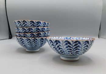 Hand Painted Blue And White Condiment Bowls Stamped Japan, 5 Piece Lot