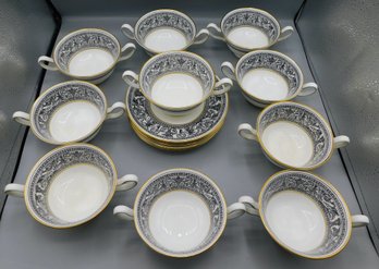 Wedgewood Bone China Florentine Black Dragon Tea Cups & Saucers - 16 Piece Lot