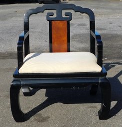 Chinoiserie Ming Style Ebonized Lacquered Wooden Lounge Arm Chair