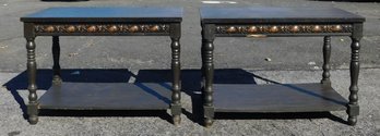 Pair Of 2 Old Fashioned Wooden Carved Coffee Tables