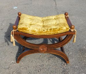 Wooden Carved Footstool With Cushion