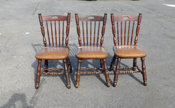 Lot Of Colonial Wooden & Leather Chairs, 3 Piece Lot