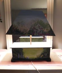 Hand Painted Wood Table Lamp Signed D. Viola