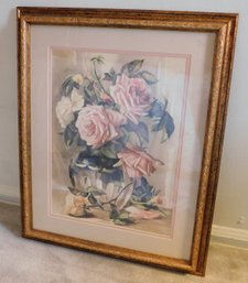 Floral Roses In Vase Framed Print