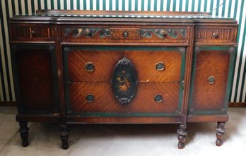 Antique French Wooden Glass Top Dresser