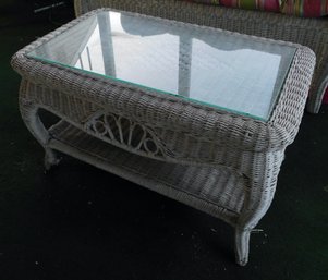 White Wicker With Glass Top Coffee Table