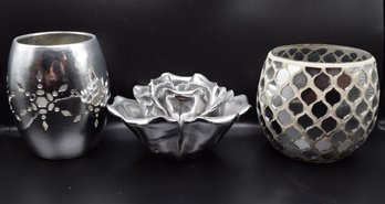 Chrome Votive & Tea Light Holder Lot- 3 Pieces