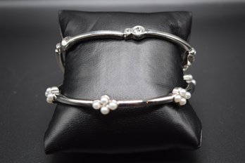 Silver Tone Pearl & Gem Bracelets- 2 Pieces