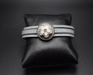 Layered Faux Leather Floral Bracelet