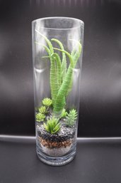 Faux Succulent Arrangement In Glass Vase