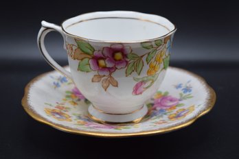 Royal Albert Bone China 'bouquet' Footed Tea Cup And Saucer - 2 Piece Lot