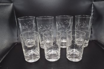 Etched Wheat Tumblers And Highball Glasses - 8 Piece Lot