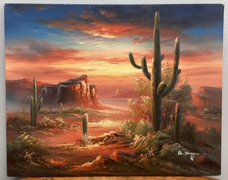 Bernard B. Duggan Desert Landscape Oil On Stretched Canvas