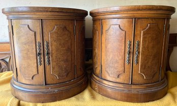 Thomasville Solid Wood Round End Table With Cabinet - 2 Total