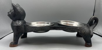 Cast Iron Cat Shaped Food And Water Bowl Stand