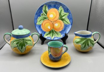 Studio Nova Hand Painted Fruit Pattern Demitasse Set - 14 Pieces Total