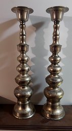 Oversized Silver Tone Candle Holders- Pair