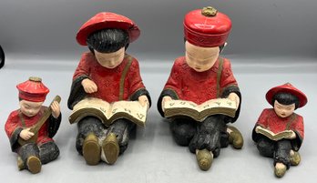 Chinese Family Chalkware Figurines - 4 Total