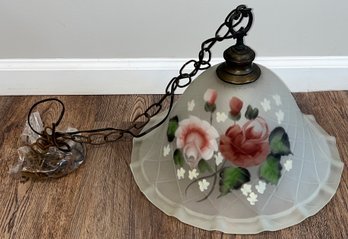 Hand Painted Floral Pattern Frosted Glass Hanging Lamp