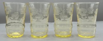 Amber Etched Depression Glass Cordial Set - 4 Total