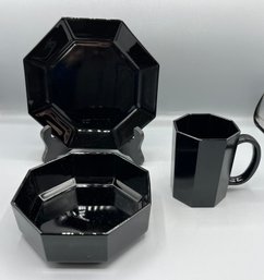 Arcoroc Black Amethyst Glass Set - 3 Total - Made In France