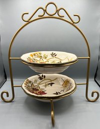 Certified International April Cornell Bowl Set With Wrought Iron Stand