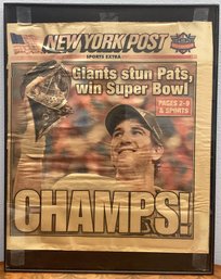 New York Post Framed Front Page 'Giants Stun Pats, Win Superbowl' February 2012