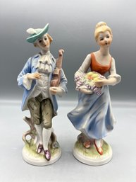 Hand Painted Bisque Porcelain Victorian Style Figurines - 2 Total