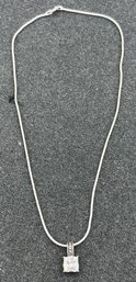 925 Silver Necklace With 925 Silver Cubic Zirconia Pendant - .23 OZT Total