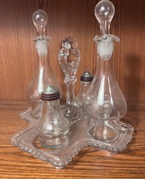 Cruet Glass Condiment Set With Caddy