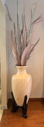 Large Ceramic Decorative Vase With Stand And Faux Plant