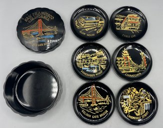 SNCO Imports Hand Painted San Francisco Theme Plastic Coaster Set With Case - 6 Total - Made In Japan