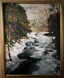 H. Rose  1973 Singed Oil On Canvas River & Trees Painting