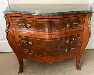 Marquetry Inlay Solid Wood Marble-top 3-drawer Chest