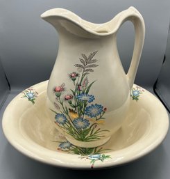 Hand Painted Ceramic Bowl And Pitcher Set