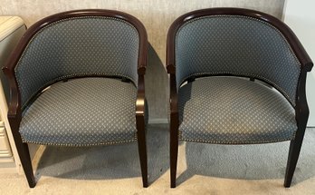 Custom Upholstered Wooden Barrel Chairs With Nailhead Accents  - 2 Total