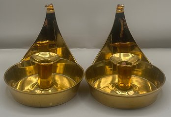 Brass Candlestick Holder Set - 2 Total